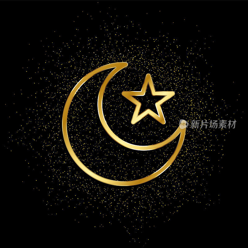 Islam, moon, star gold icon. Vector illustration of golden particle background.. Spiritual concept vector illustration